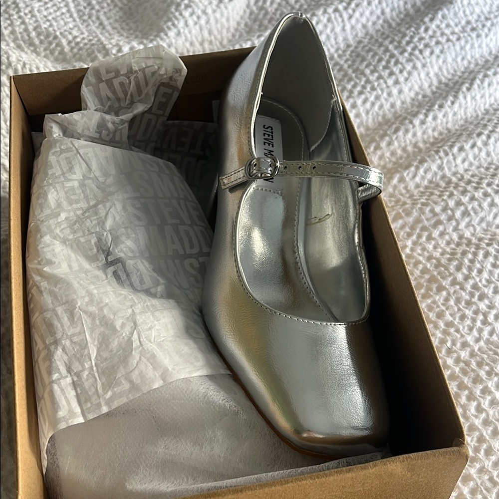 Steve Madden Silver Heels with Mary Jane Strap